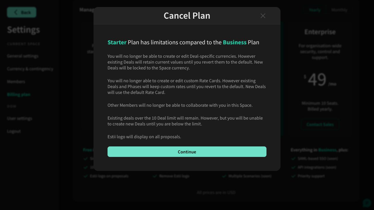 Confirmation message when cancelling a plan