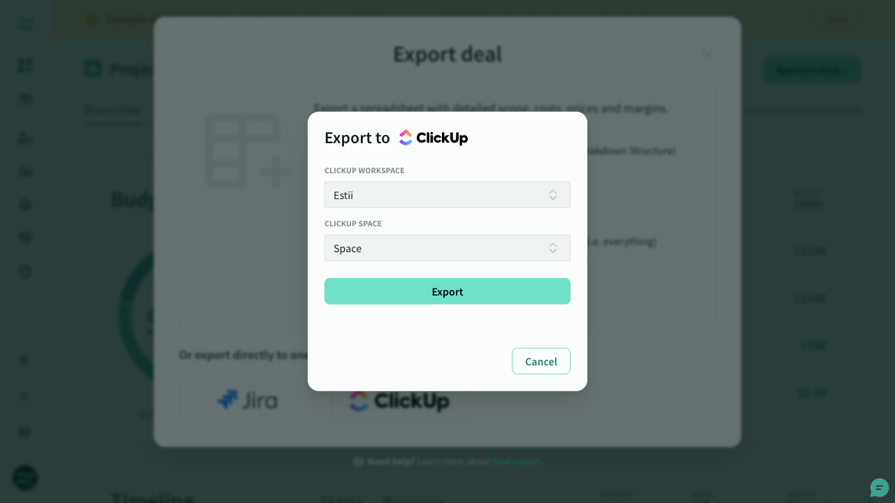 ClickUp export settings