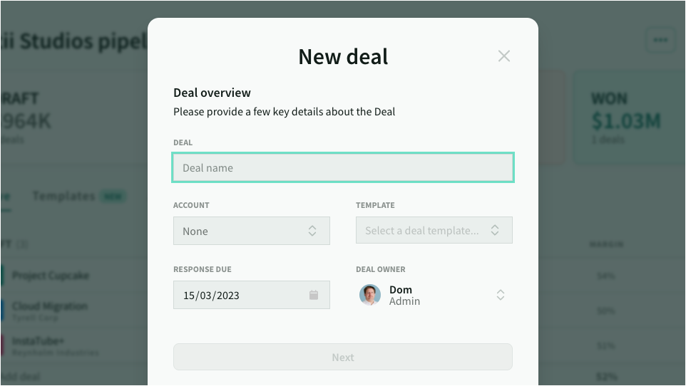 Create deal now includes deal owner (and deal templates)
