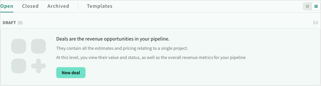 The open, closed, archived and template pipeline tabs