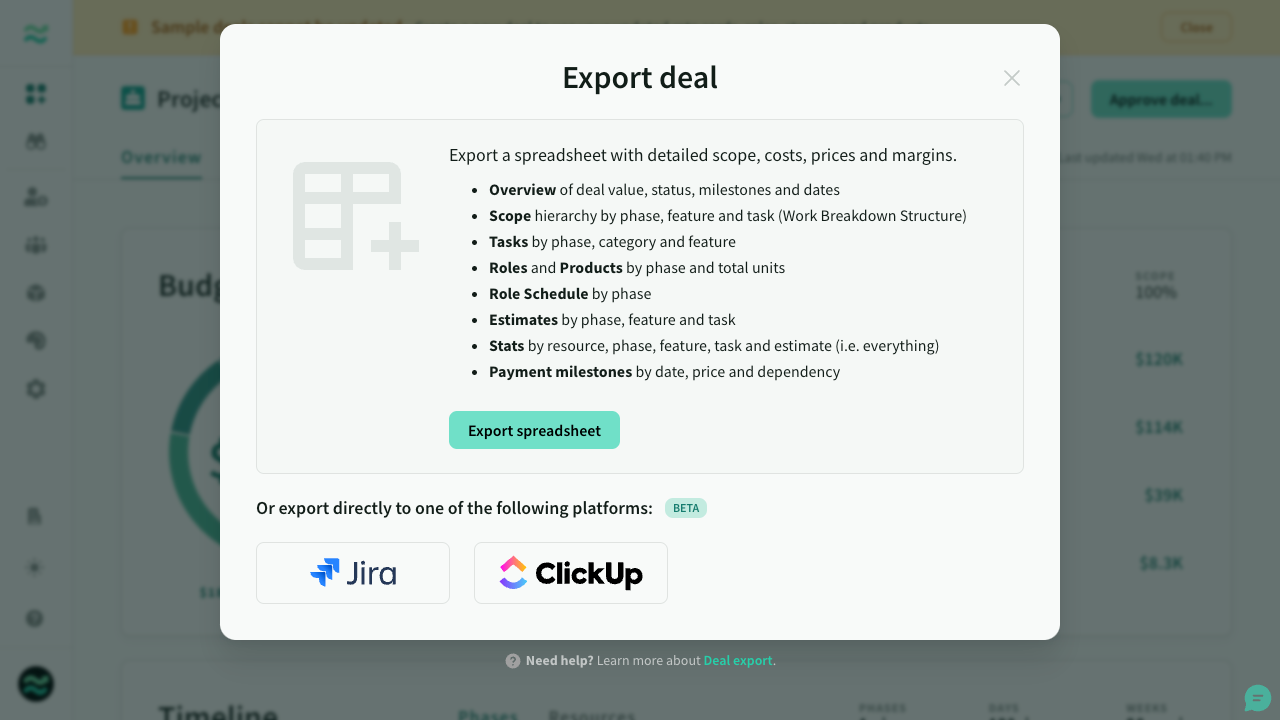 Export to ClickUp from the deal exporter