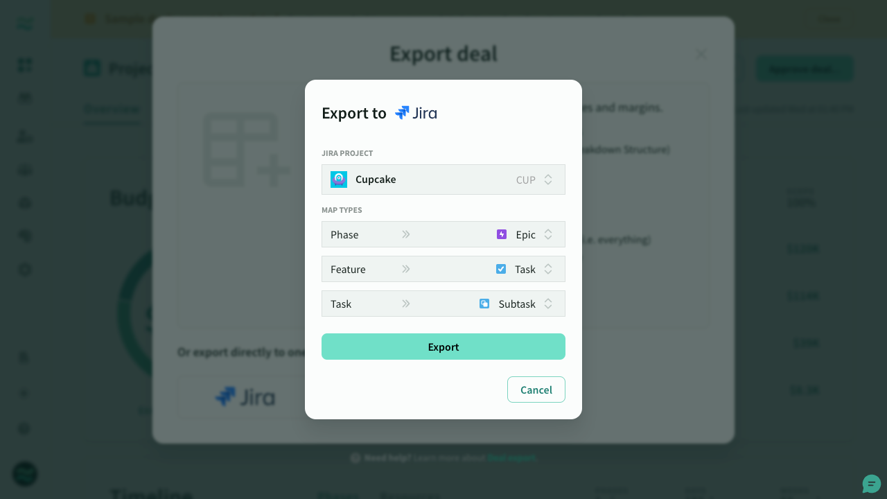 Jira export settings
