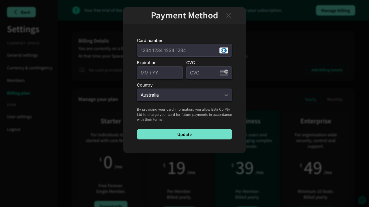 Payment details are managed via our payment provider, Stripe