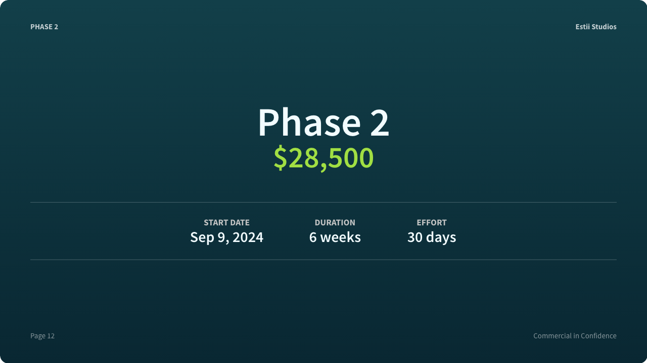Phase cover page (with single estimate category)