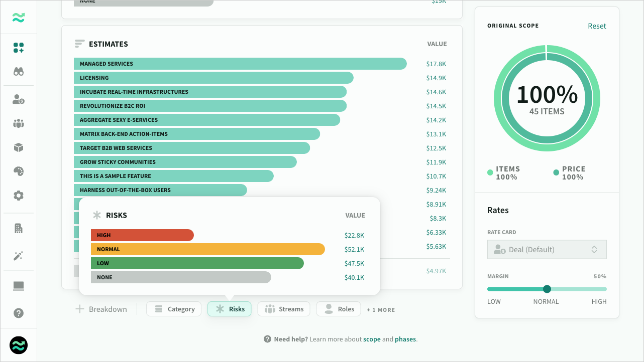 Hover over an available breakdown to preview