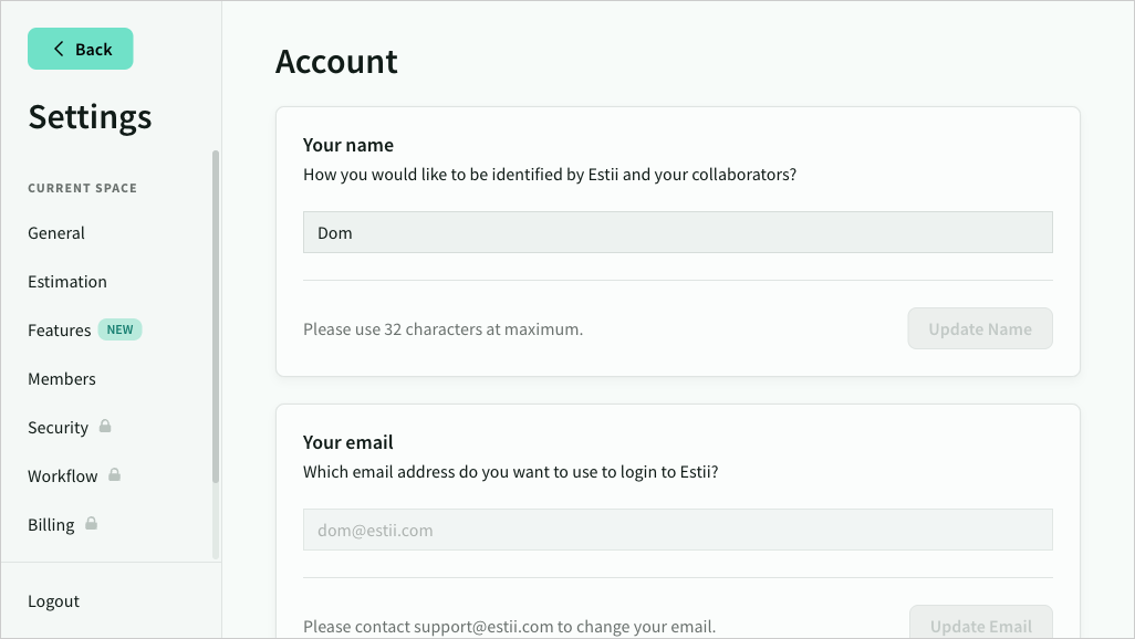 User profile settings