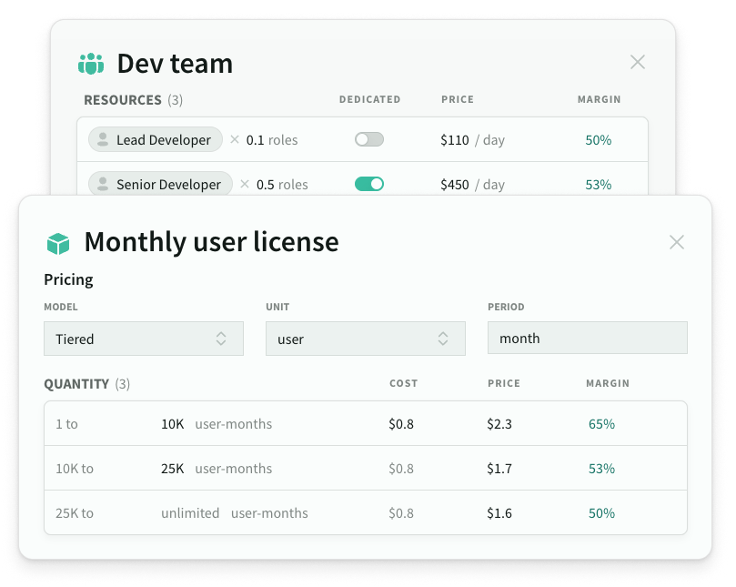 Manage rate cards, teams and price lists