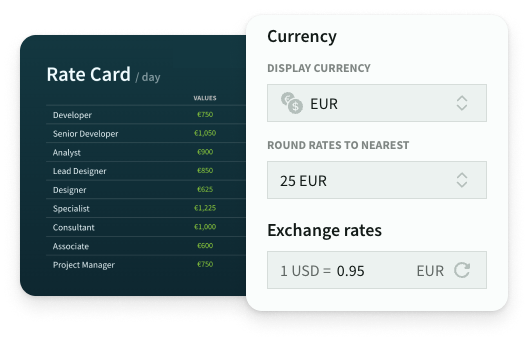 Multi-currency rate cards