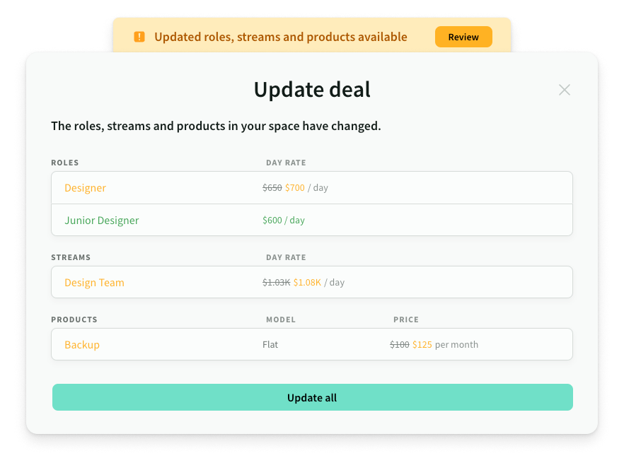 Deal update workflow